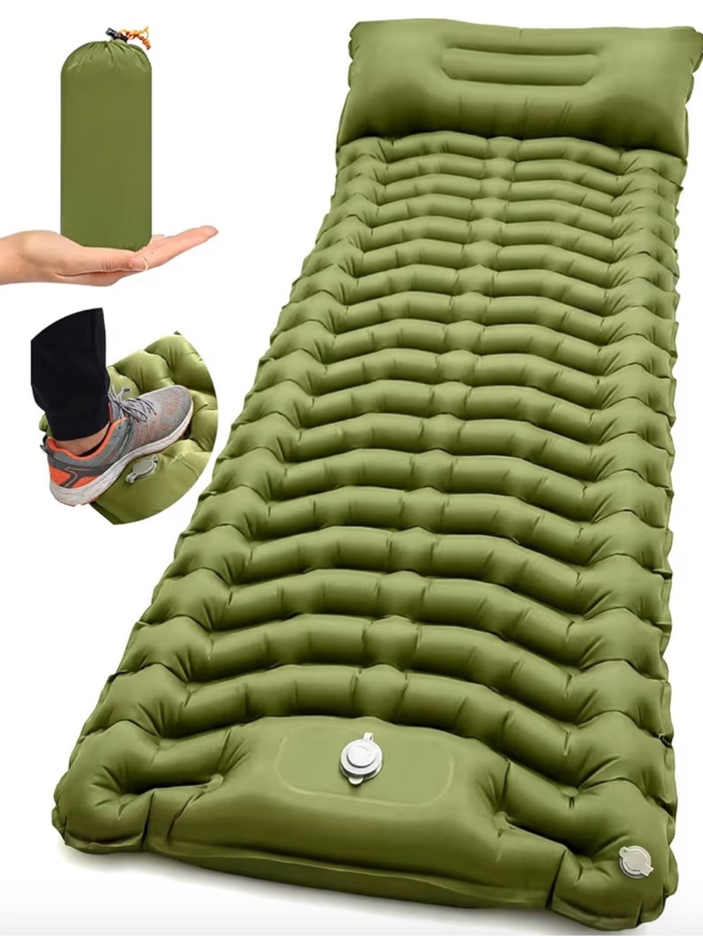 Inflatable Camping Sleeping Pad - Olive Green